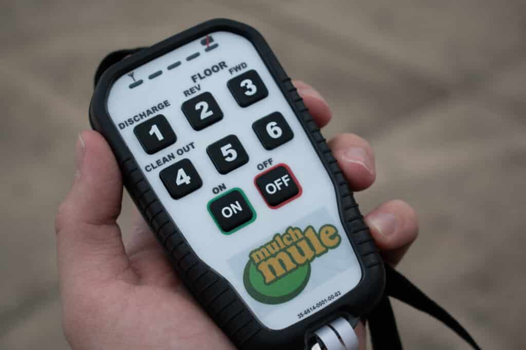 Mulch Mule remote control for efficient landscaping and mulching tasks.